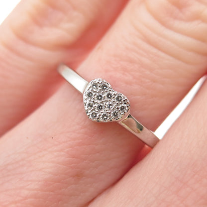 925 Sterling Silver Round-Cut C Z Heart Ring Size 6.25