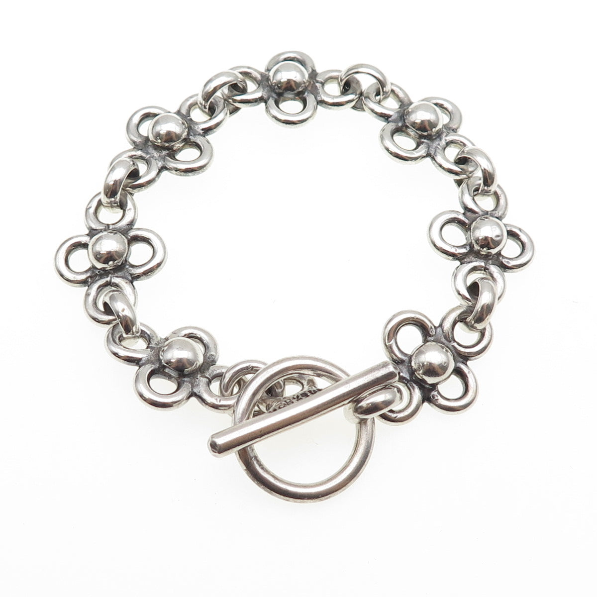 925 Sterling Silver Vintage Mexico Modernist Flower Link Bracelet 6.25"