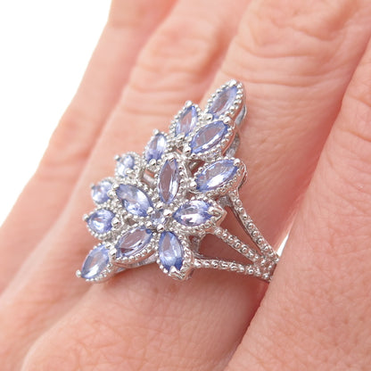 Chuck Clemency 925 Sterling Silver Real Tanzanite Floral Ring Size 8