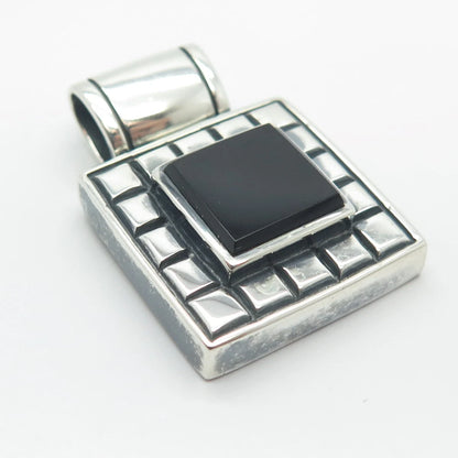 925 Sterling Silver Vintage Sunstone Imports Black Onyx Gem Square Pendant