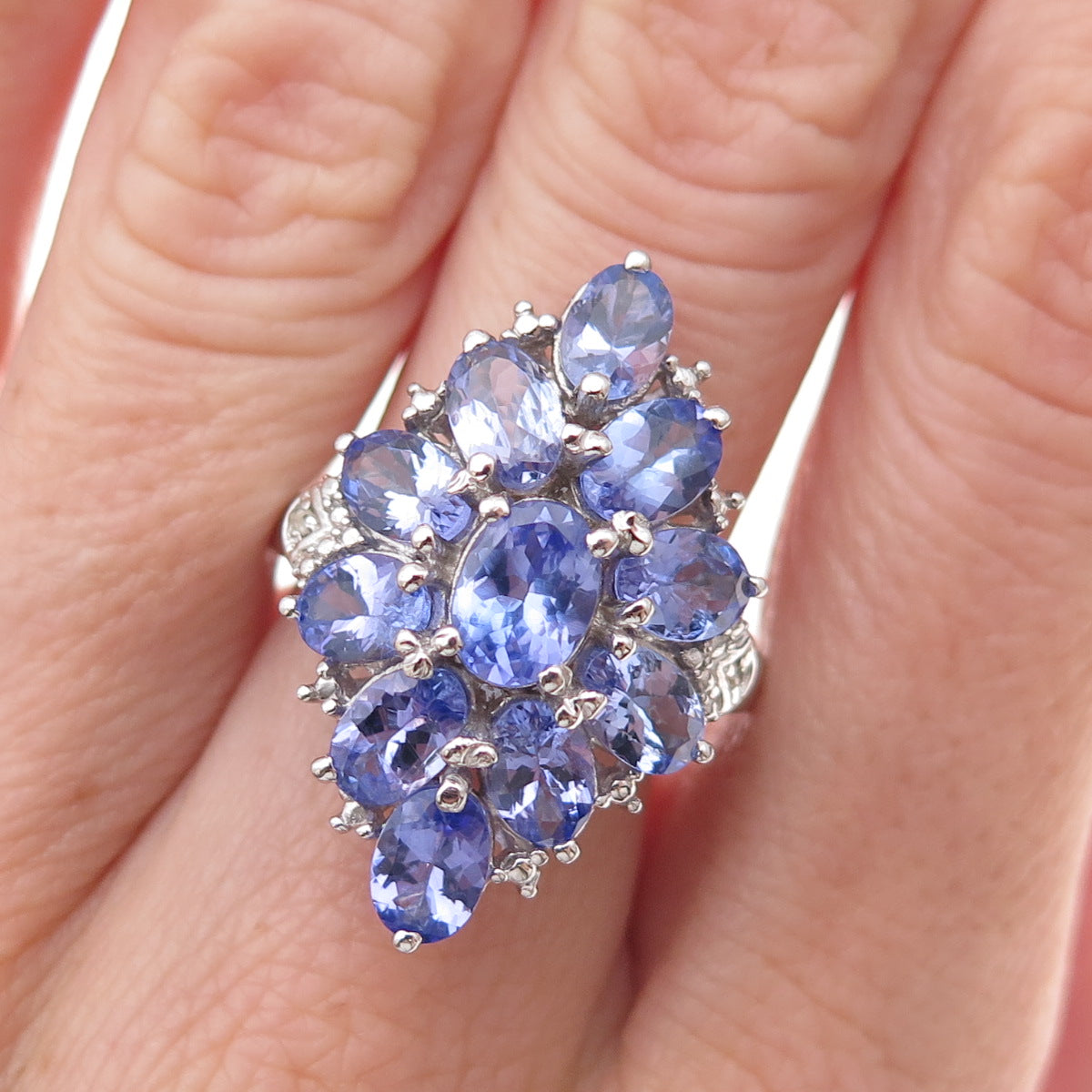 Chuck Clemency 925 Sterling Silver Real Diamond & Tanzanite Ring Size 8