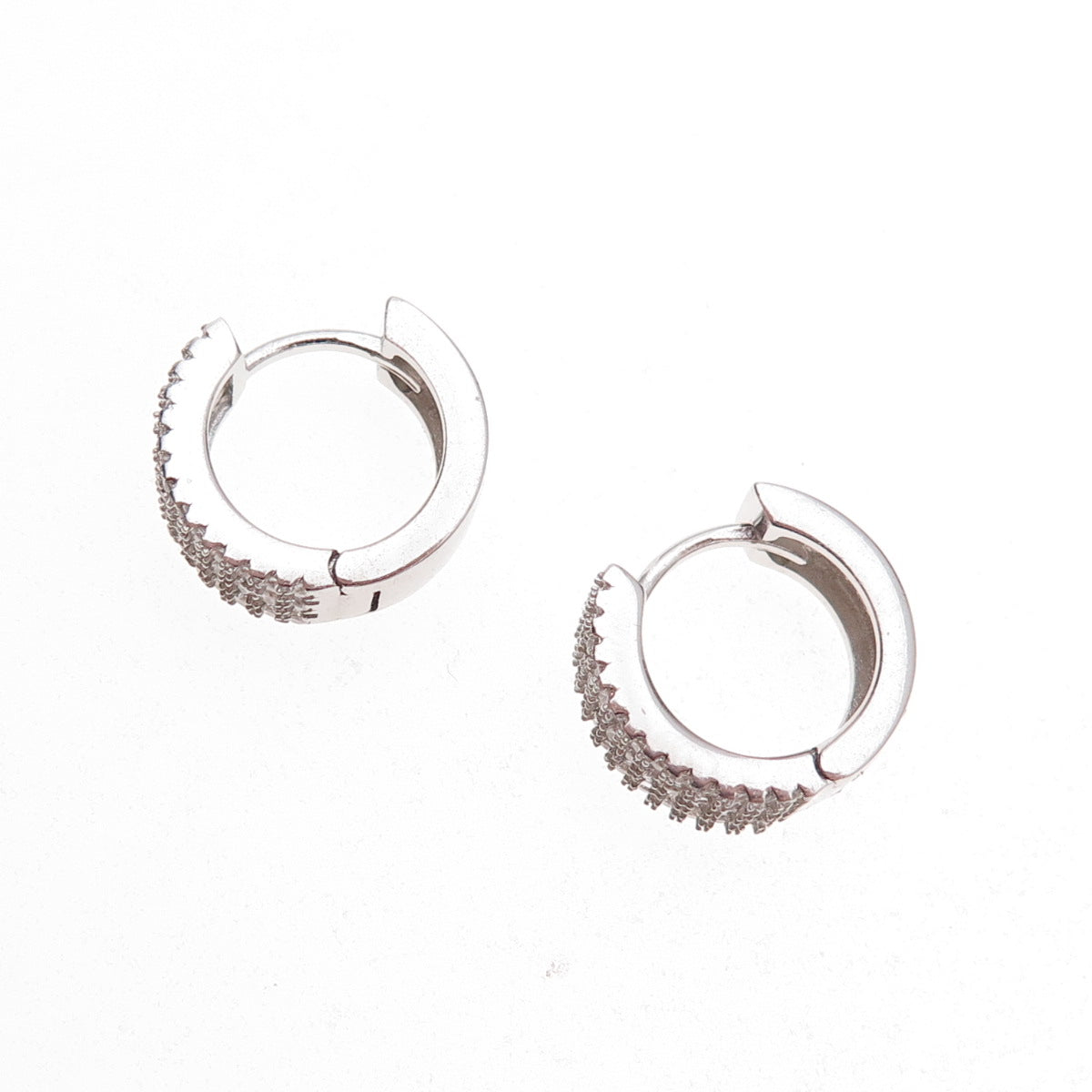 925 Sterling Silver Round-Cut C Z Hoop Earrings