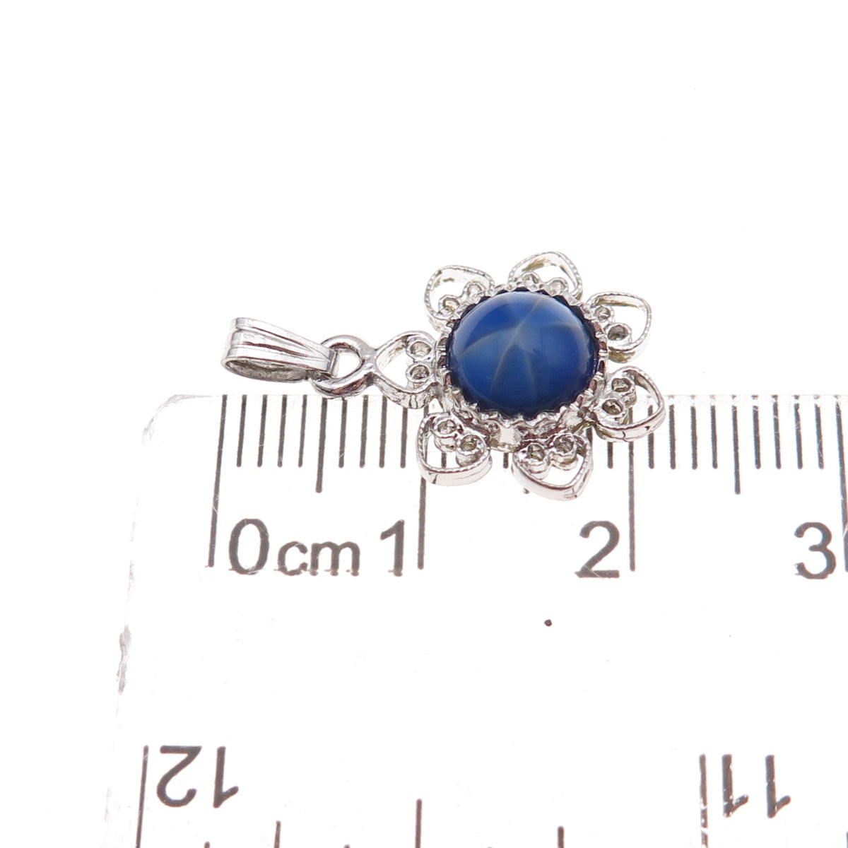 925 Sterling Silver Antique Art Deco Lab-Created Star Sapphire Floral Pendant