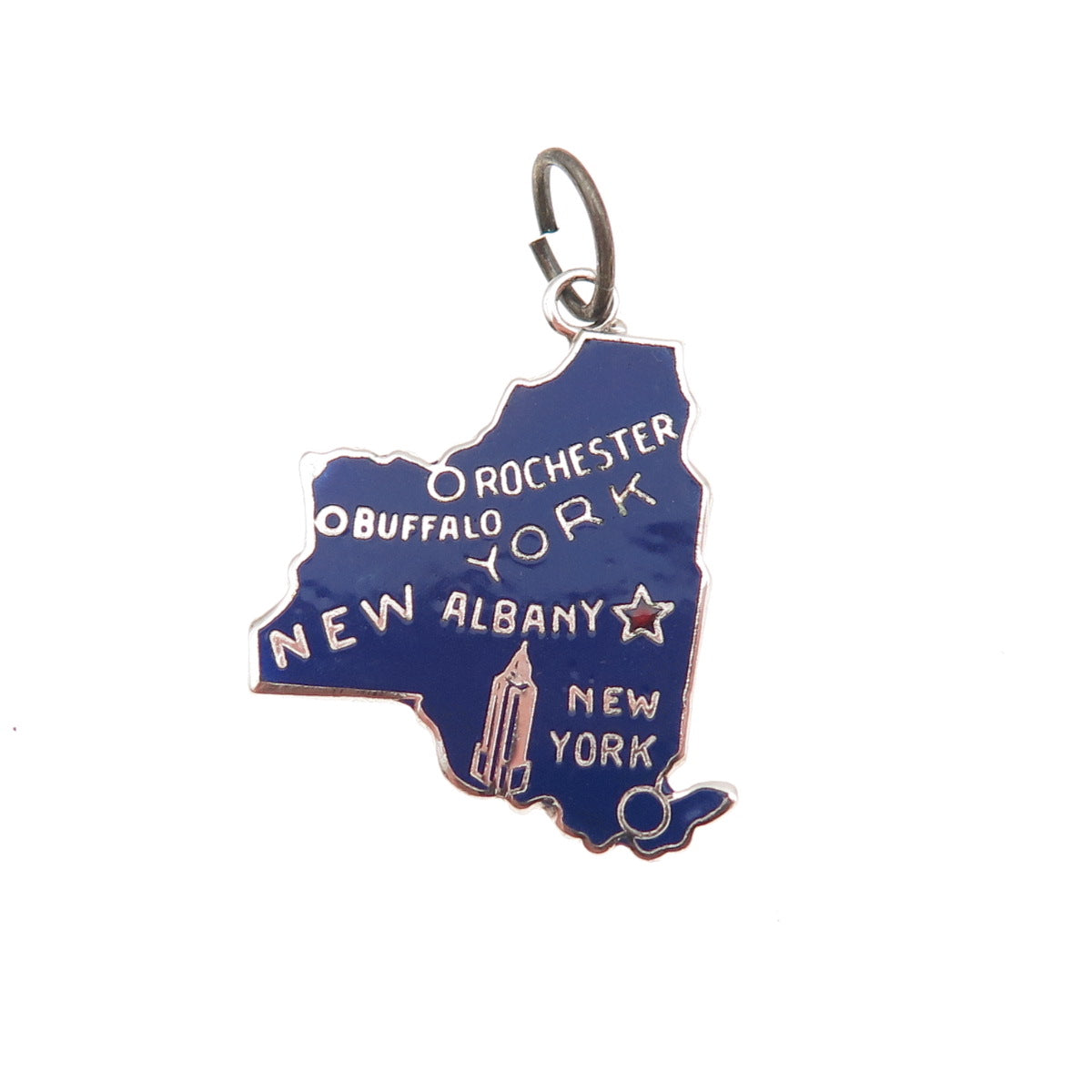 925 Sterling Silver Vintage Enamel New York State Map Charm Pendant
