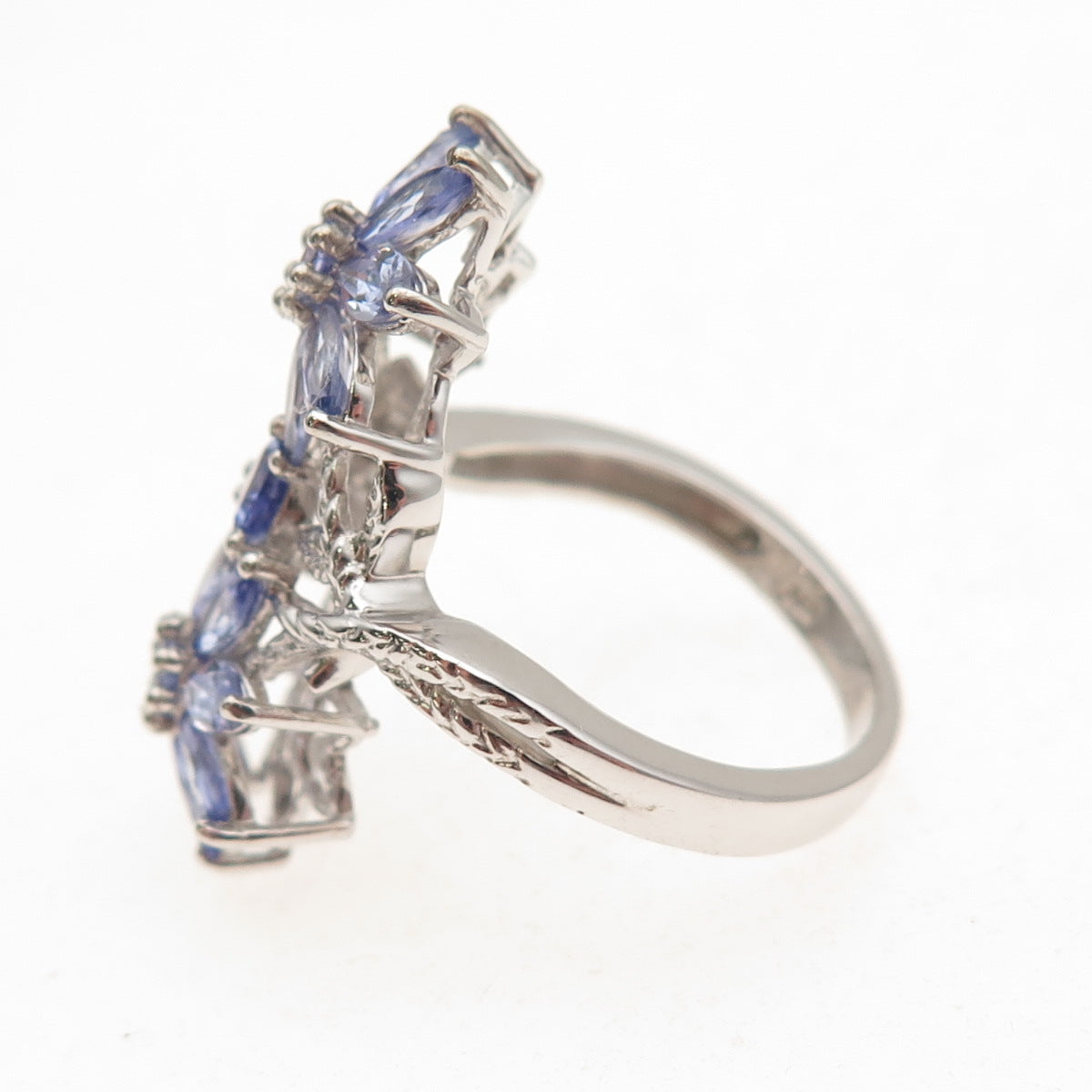 Chuck Clemency 925 Sterling Silver Real Tanzanite Floral Ring Size 8.25