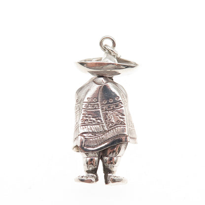 Casique 925 Sterling Silver Vintage Man in Poncho & Sombrero Hat Charm Pendant