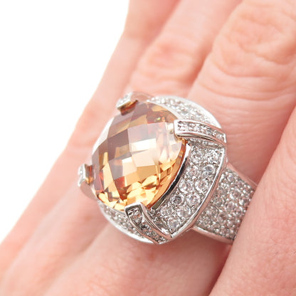 ANNIKA WITT 925 Sterling Silver Champagne & White C Z Ring Size 7.5