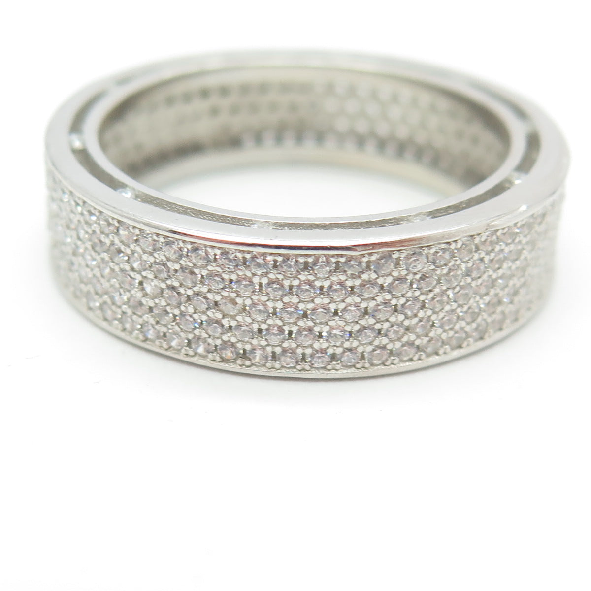 925 Sterling Silver Pave C Z All Around Eternity Band Ring Size 13.5