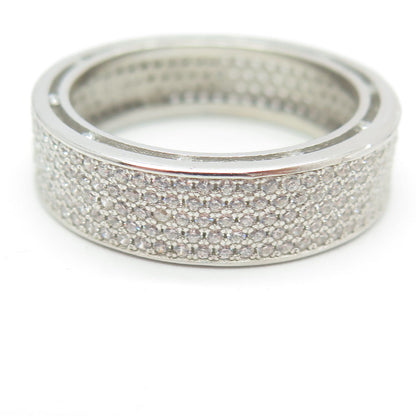 925 Sterling Silver Pave C Z All Around Eternity Band Ring Size 13.5