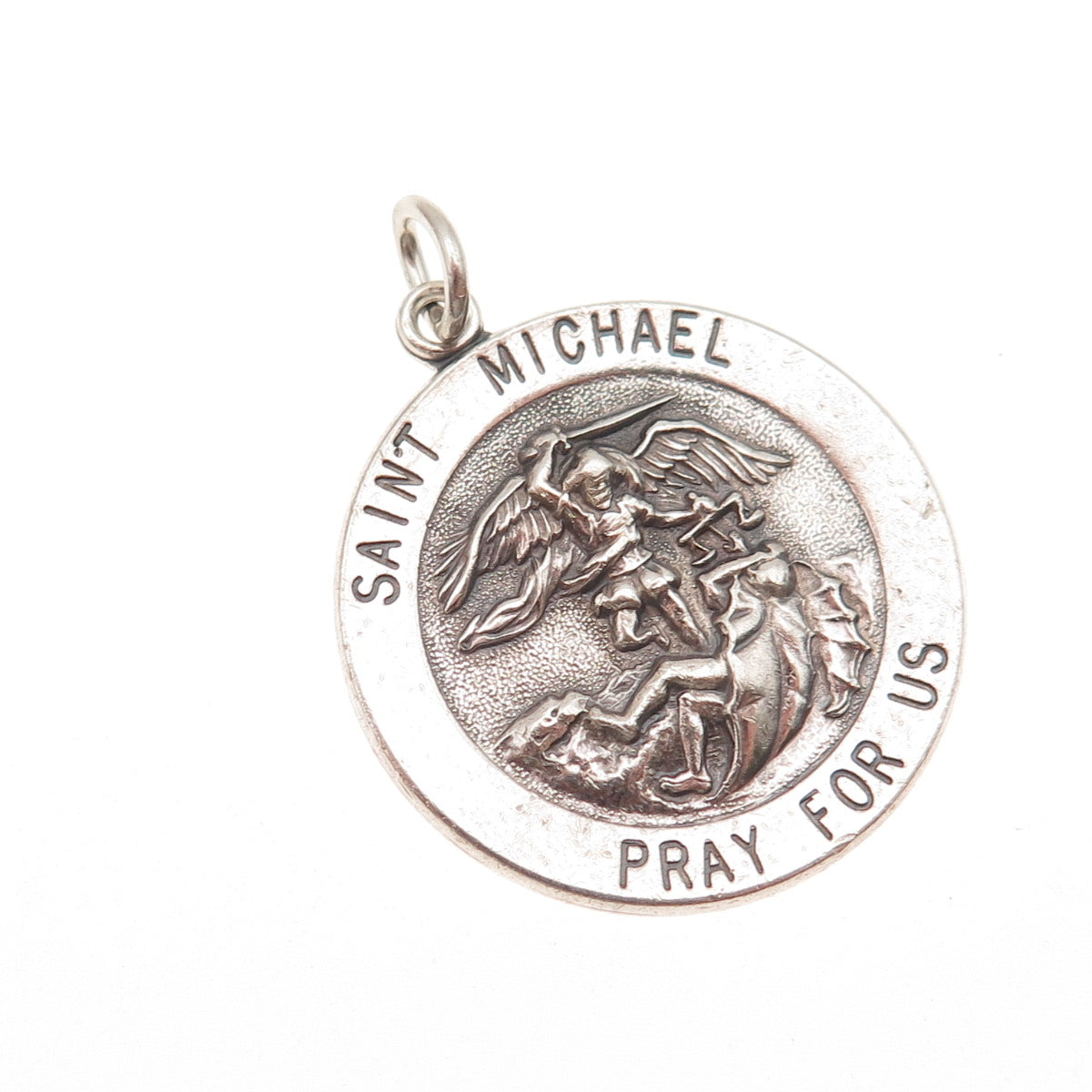 925 Sterling Silver Vintage St. Michael Medal Oxidized Charm Pendant