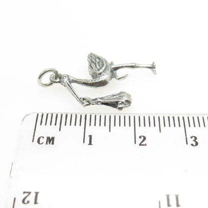 925 Sterling Silver Vintage Stork Carrying a Baby 3D Pendant