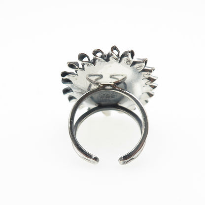 925 Sterling Vintage Brazil Real Agate Modernist Oxidized Adjustable Ring Size 6