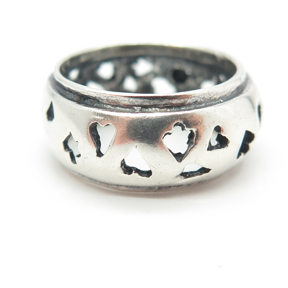 925 Sterling Silver Vintage Spade & Heart Playing Cards Band Ring Size 6.5