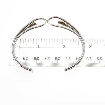 925 Sterling Silver 2-Tone Vintage Modernist Adjustable Cuff Bracelet 7"