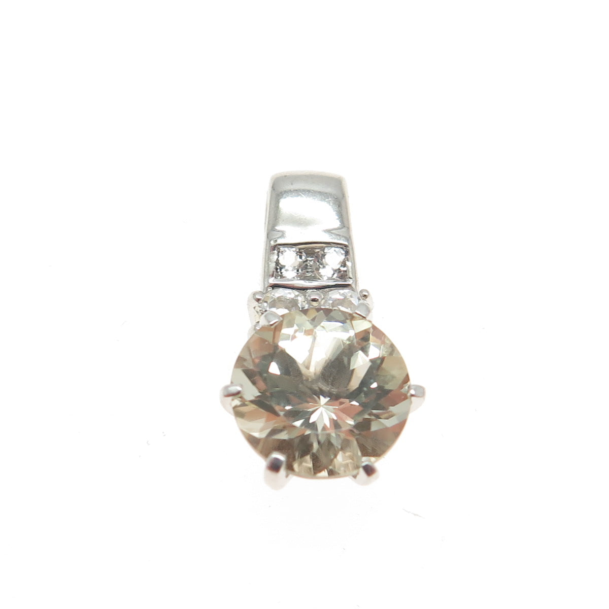 925 Sterling Silver Real Round-Cut Citrine & White Topaz Minimalist Pendant