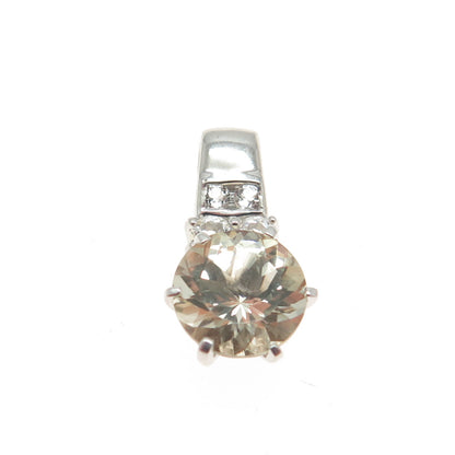 925 Sterling Silver Real Round-Cut Citrine & White Topaz Minimalist Pendant