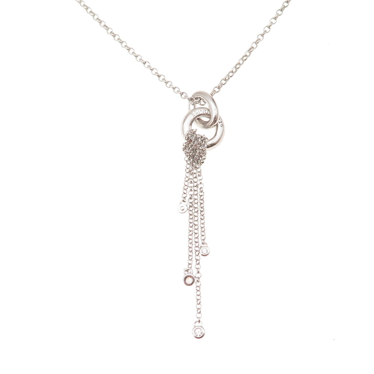 Esprit 925 Sterling Silver Round-Cut C Z Tassel Rolo Chain Necklace 18"