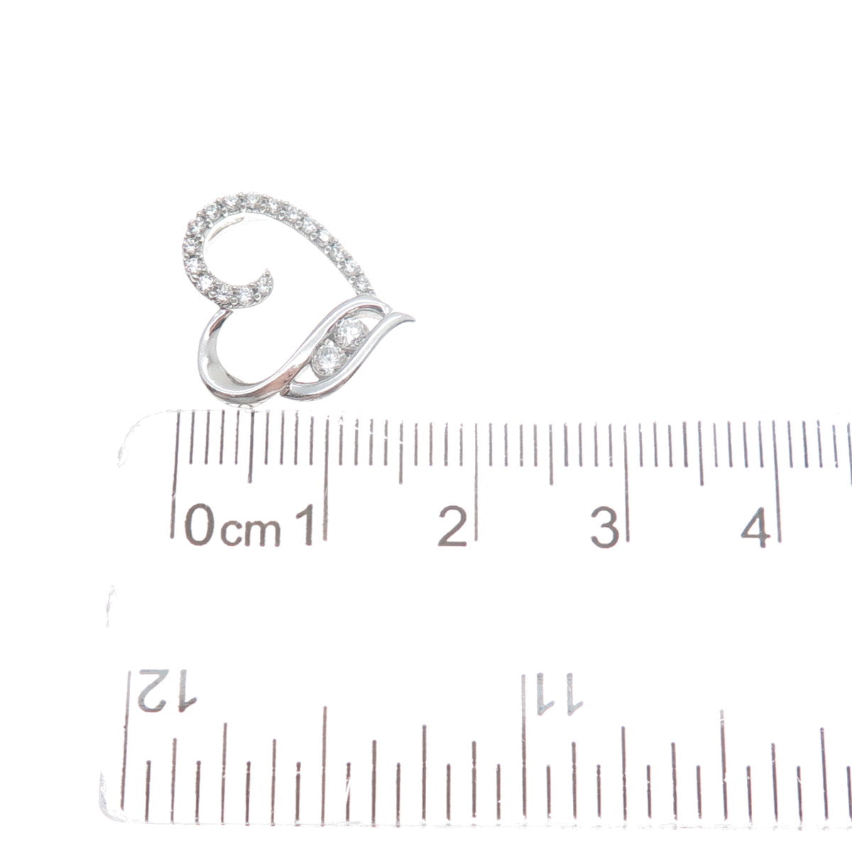925 Sterling Silver Round-Cut C Z Heart Minimalist Charm Slide Pendant