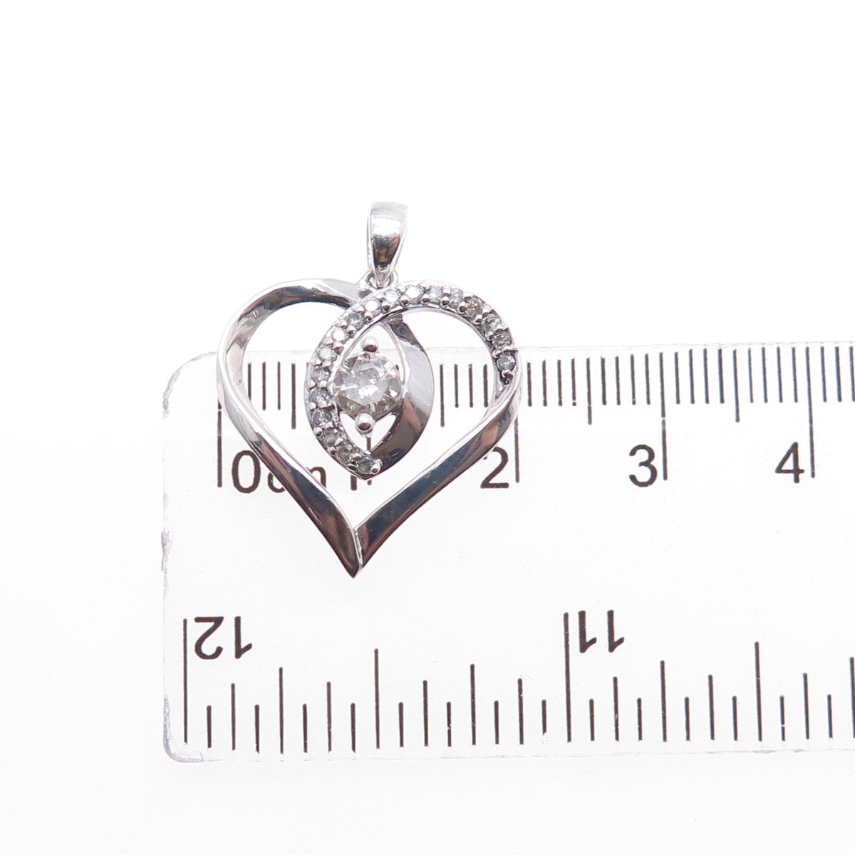 925 Sterling Silver Real Round-Cut Diamond Heart Charm Pendant