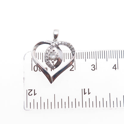 925 Sterling Silver Real Round-Cut Diamond Heart Charm Pendant