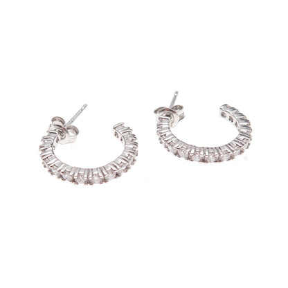 925 Sterling Silver Round-Cut C Z Hoop Earrings