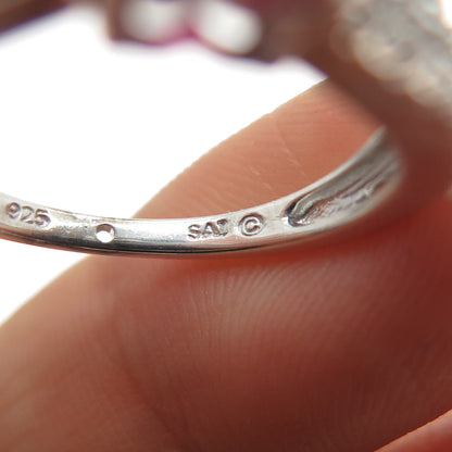 SAI 925 Sterling Silver Real Diamond & Lab-Created Ruby Heart Ring Size 6.75