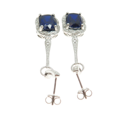 925 Sterling Silver Lab-Created Sapphire Dangling Earrings