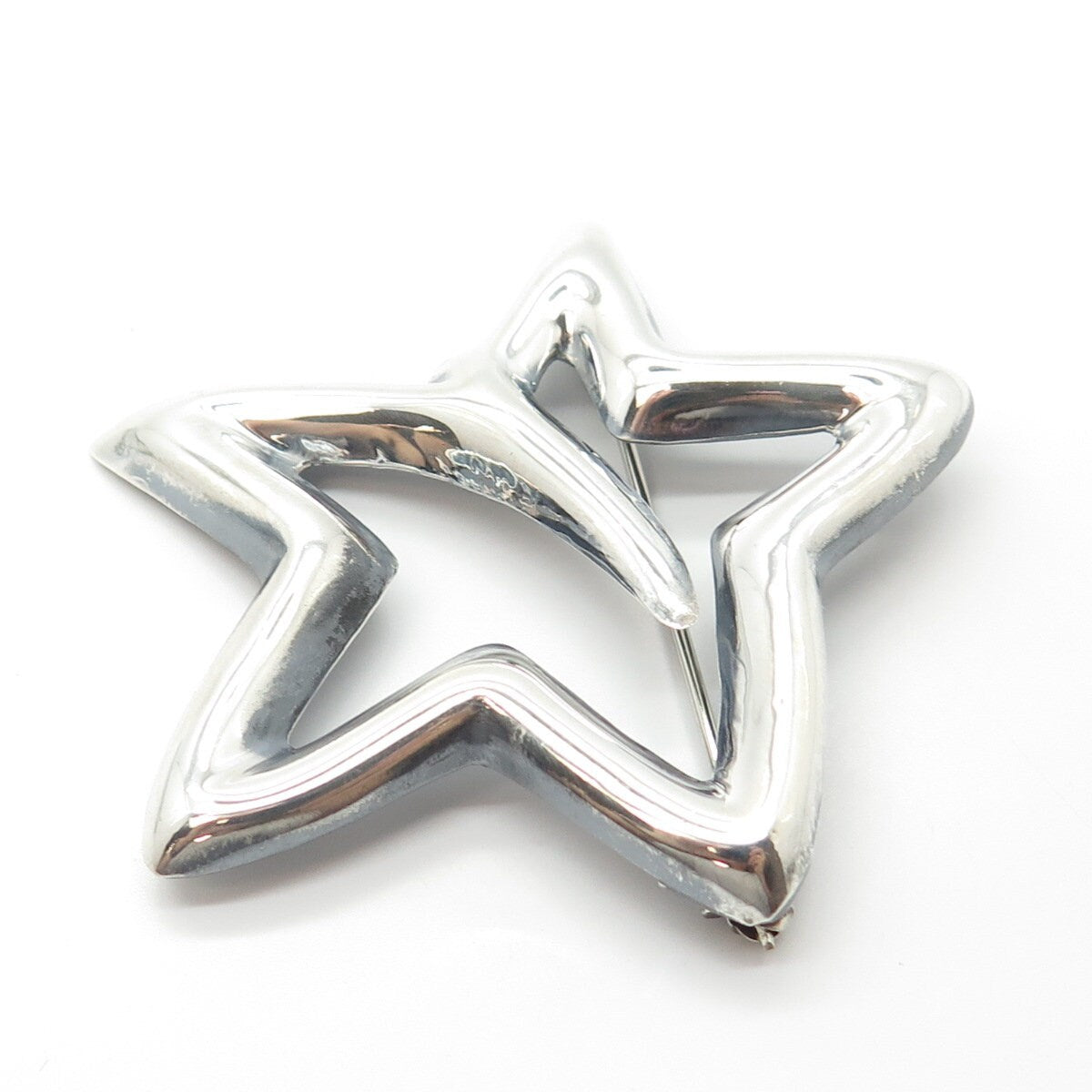 925 Sterling Silver Vintage Mexico Non-Symmetrical Star Handcrafted Pin Brooch