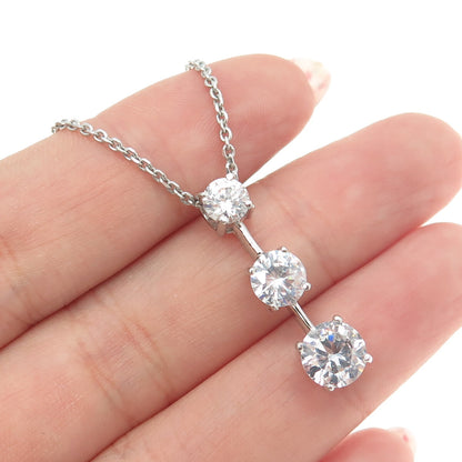 925 Sterling Silver Round-Cut C Z Graduated Drop Cable Chain Necklace 16"