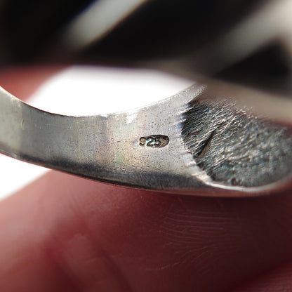 925 Sterling Silver Vintage Modernist Ribbed Oxidized Ring Size 6.5