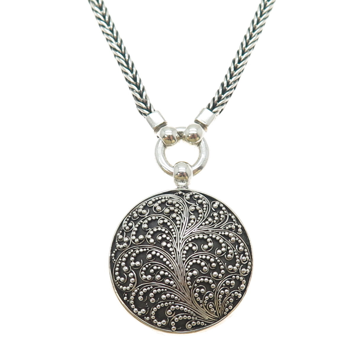 LOIS HILL Sterling Silver Vintage Granulated Scroll Wheat Chain Necklace 16-18"