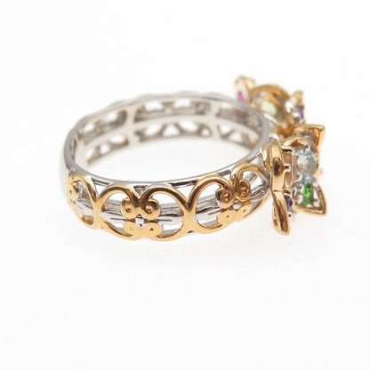 Michael Valitutti Gems En Vogue Sterling 2-Tone Multi-Gem Butterfly Ring Size 6