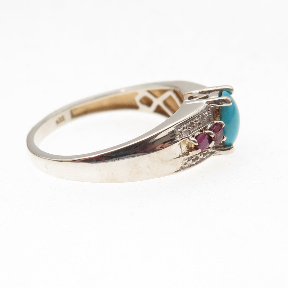 Chuck Clemency 925 Sterling Silver Real Turquoise & Ruby Ring Size 8.25