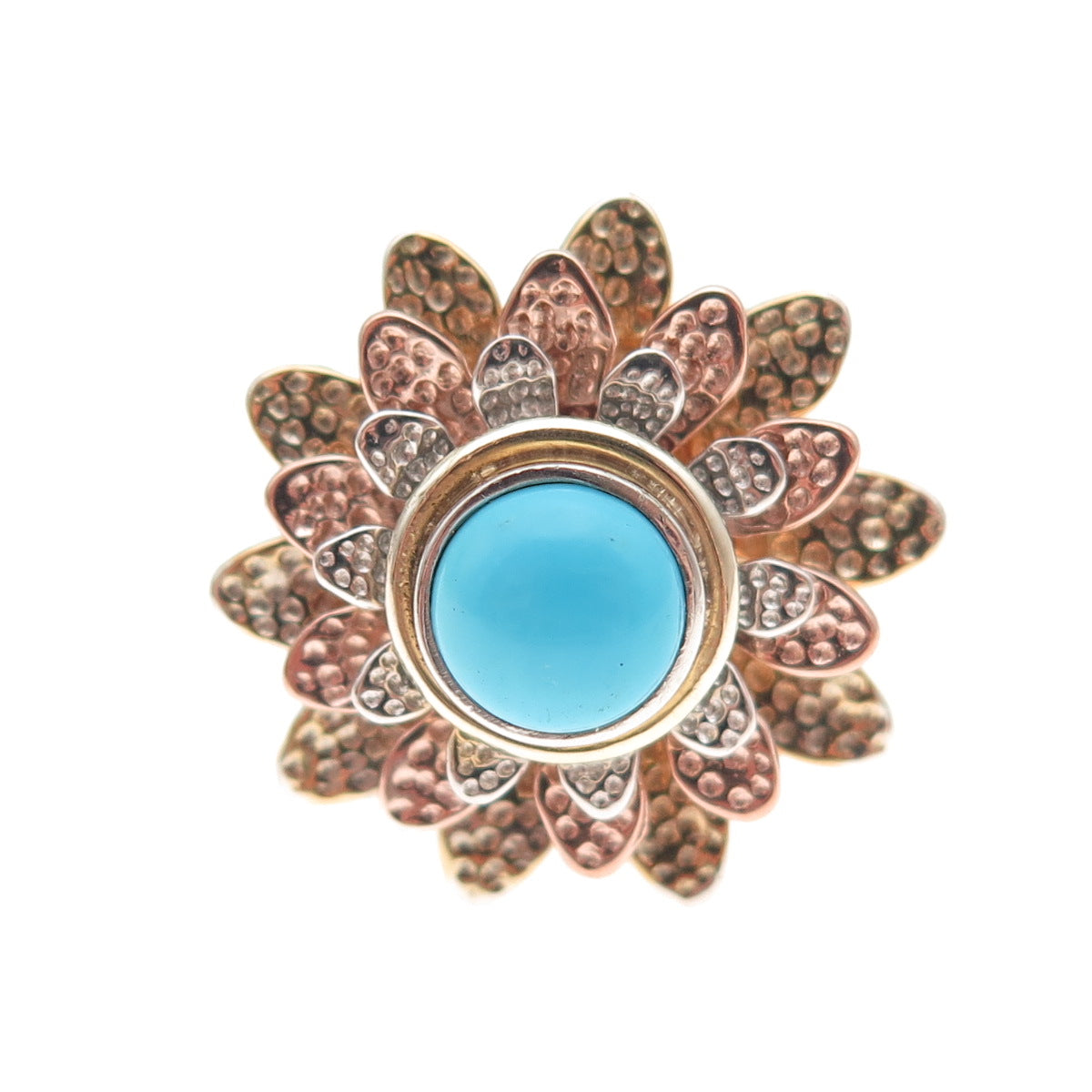 925 Sterling Silver 3-Tone Real Sleeping Beauty Turquoise Floral Ring Size 8.25