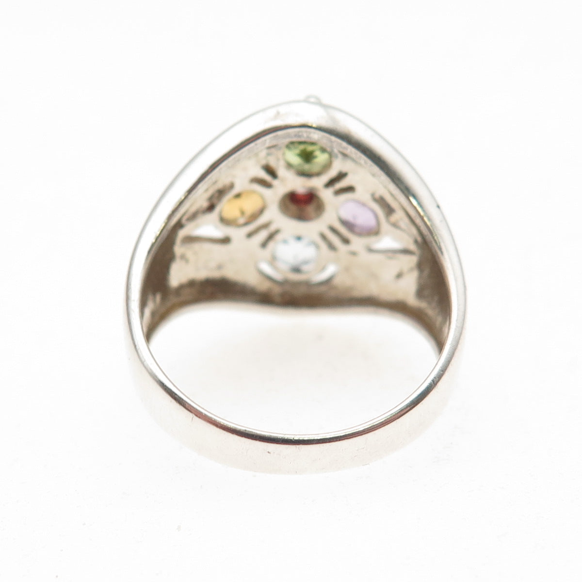 Pranda 925 Sterling Vintage Topaz Amethyst Peridot Citrine & Garnet Ring Size 7