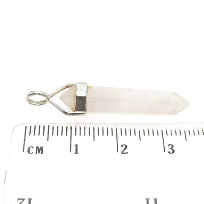 925 Sterling Silver Vintage Real Rose Quartz Amulet Pendant
