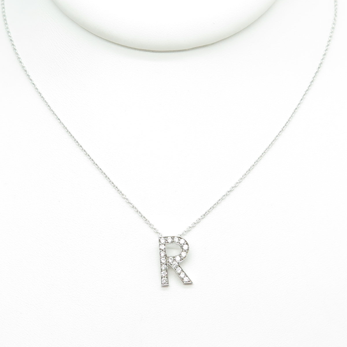 925 Sterling Silver C Z Letter "R" Initial Rolo Chain Necklace 18-20"