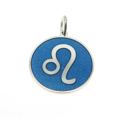 925 Sterling Silver Blue Enamel Leo Zodiac Round Tag Minimalist Charm Pendant