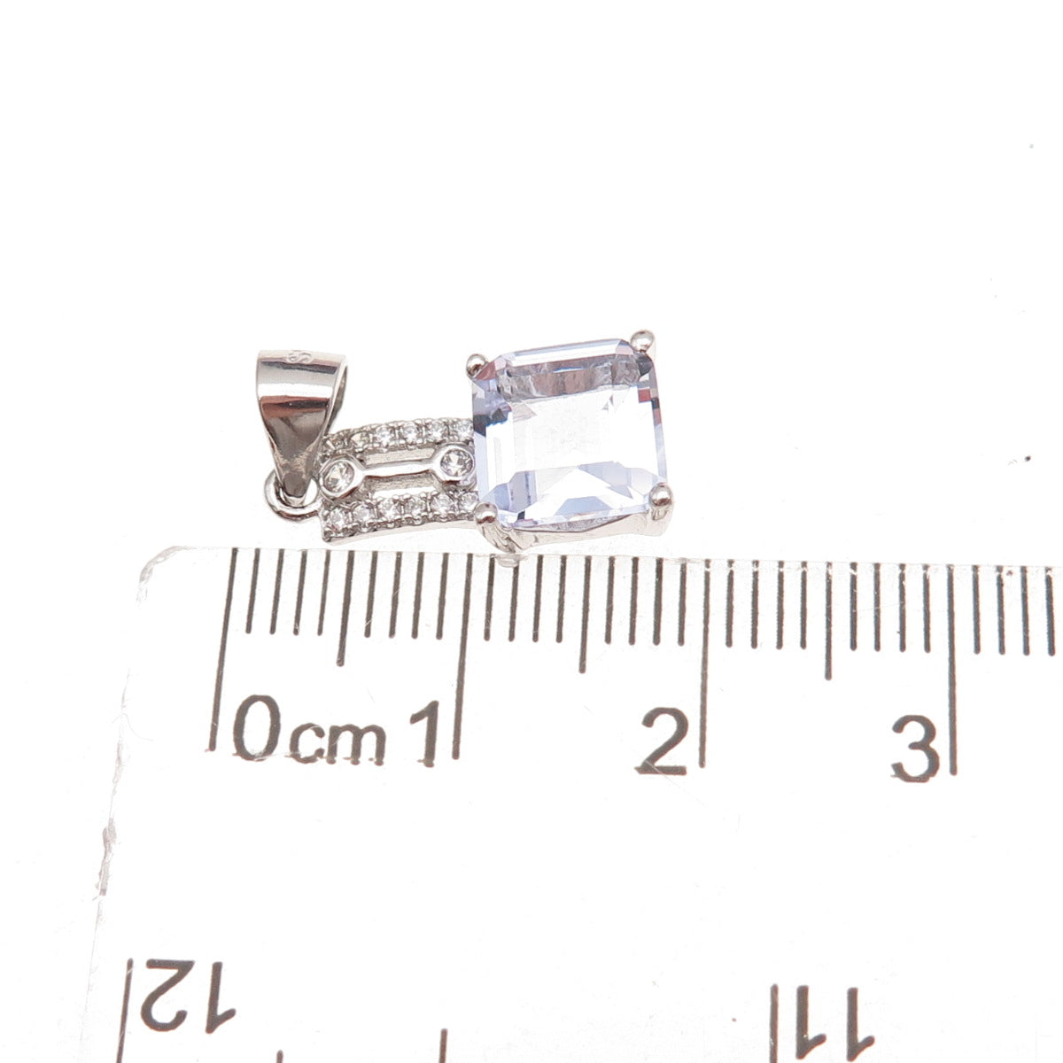 925 Sterling Silver Lavender & White C Z Charm Pendant