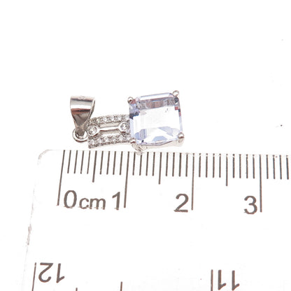 925 Sterling Silver Lavender & White C Z Charm Pendant