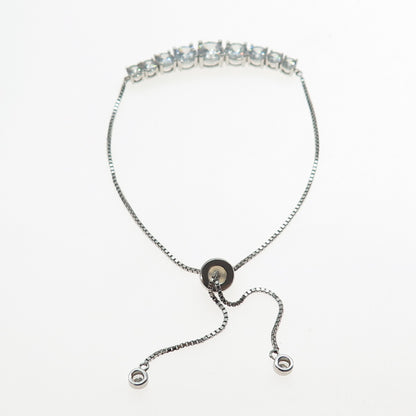 925 Sterling Silver Graduated Round-Cut C Z Adjustable Slide Bolo Bracelet 6-10"