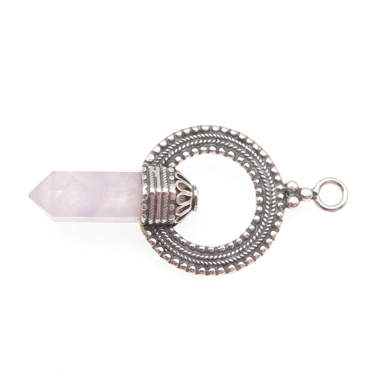 925 Sterling Silver Vintage Real Amethyst Circle of Life Amulet Oxidized Pendant