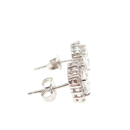925 Sterling Silver Cushion & Round-Cut C Z Stud Earrings