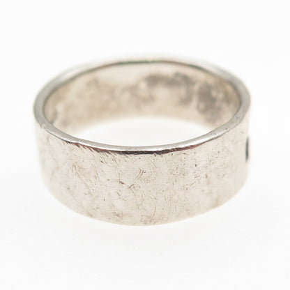925 Sterling Silver Vintage Cross Hammered Oxidized Band Ring Size 6.5