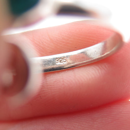 925 Sterling Silver Vintage Real Turquoise Spiral Adjustable Ring Size 5.75