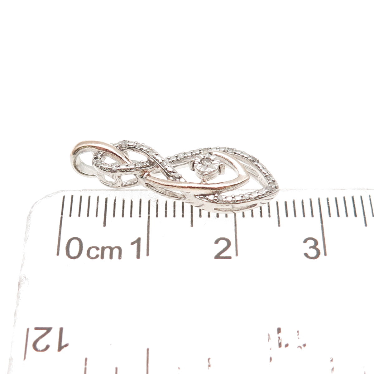 Sun 925 Sterling Silver 2-Tone Real Round-Cut Diamond Infinity Charm Pendant
