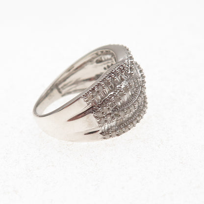 925 Sterling Silver Real Tapered Baguette & Round-Cut Diamond Ring Size 8