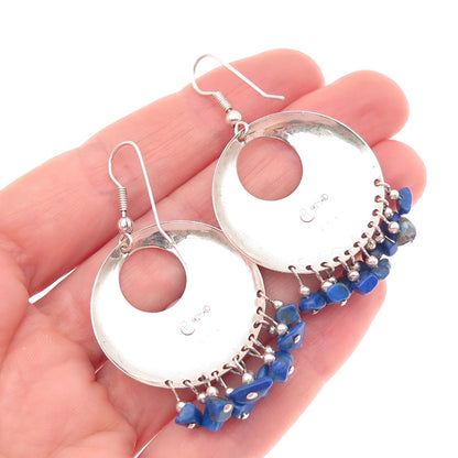Carolyn Pollack Old Pawn Sterling Silver Vintage Lapis Crescent Dangle Earrings