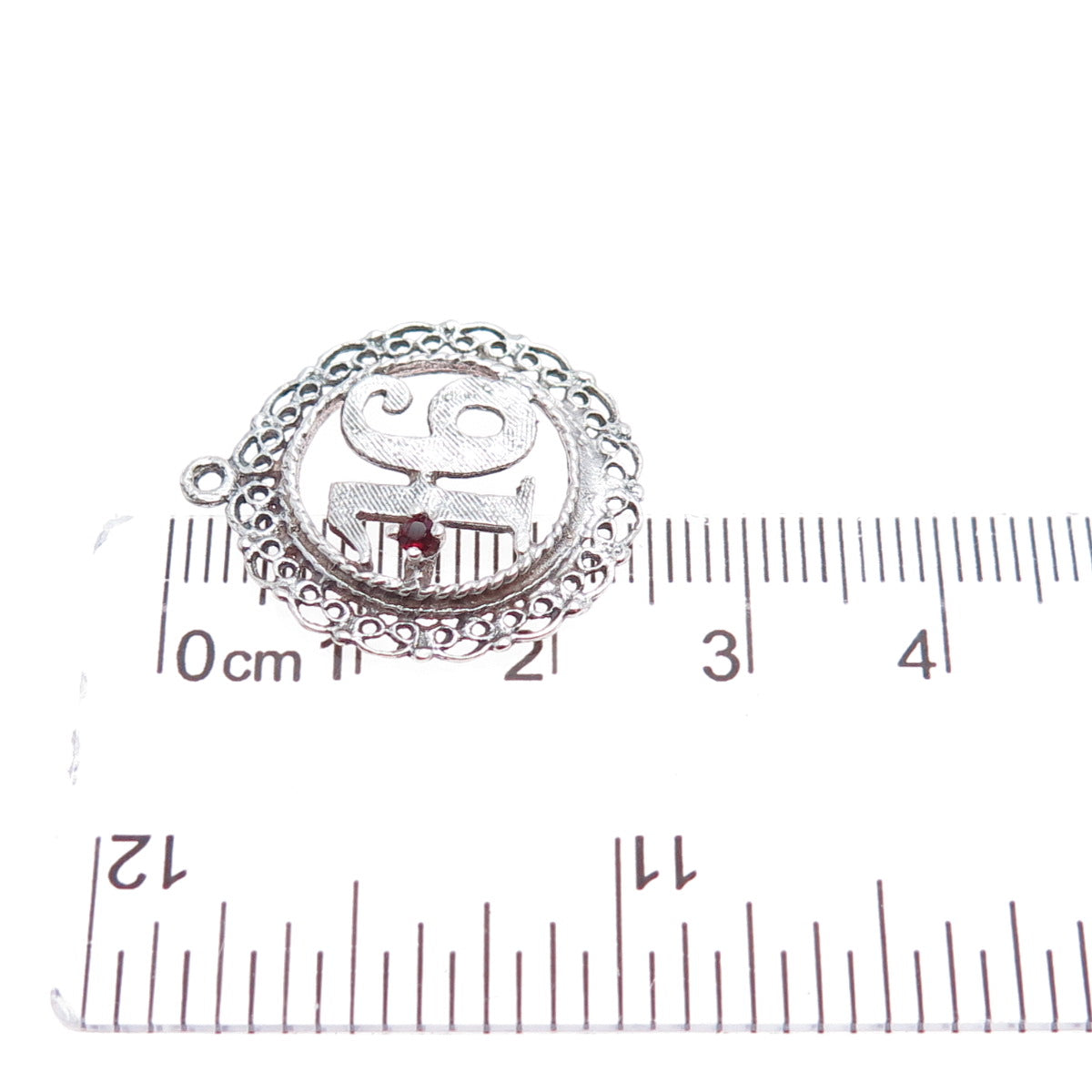 925 Sterling Silver Vintage Real Red Garnet Sweet 16 Charm Pendant