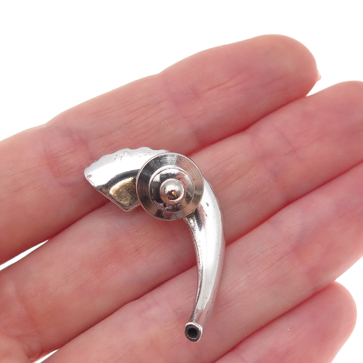 925 Sterling Silver Vintage Horn Oxidized Tie Tack / Lapel Pin